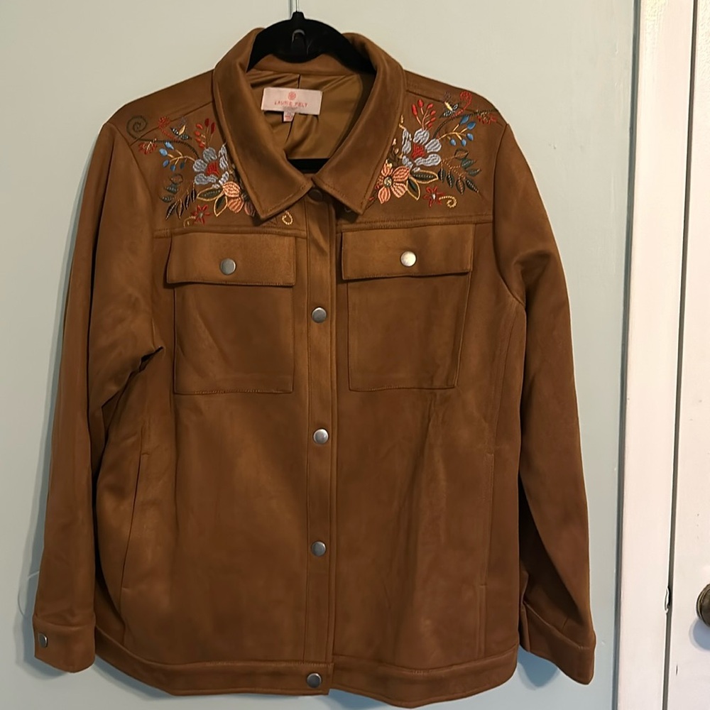 Laurie Felt embroidered faux suede jacket.  NWOT, size 1x